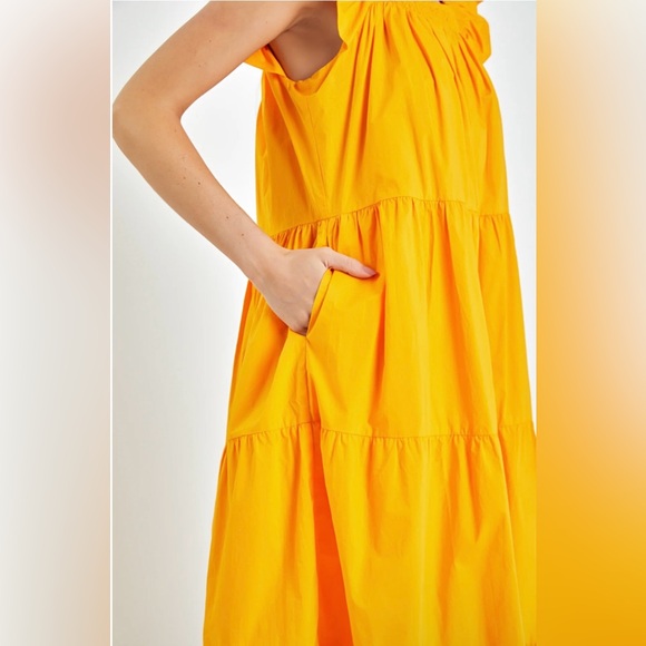 ENGLISH FACTORY SQUARE NECK RUFFLE DETAIL MIDI DRESS - Picture 2 of 5